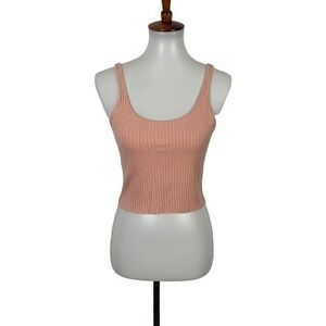 Calé Ribbed Knit Crop Tank Top Blush Pink Minimalist Aesthetic M Made In Canada
